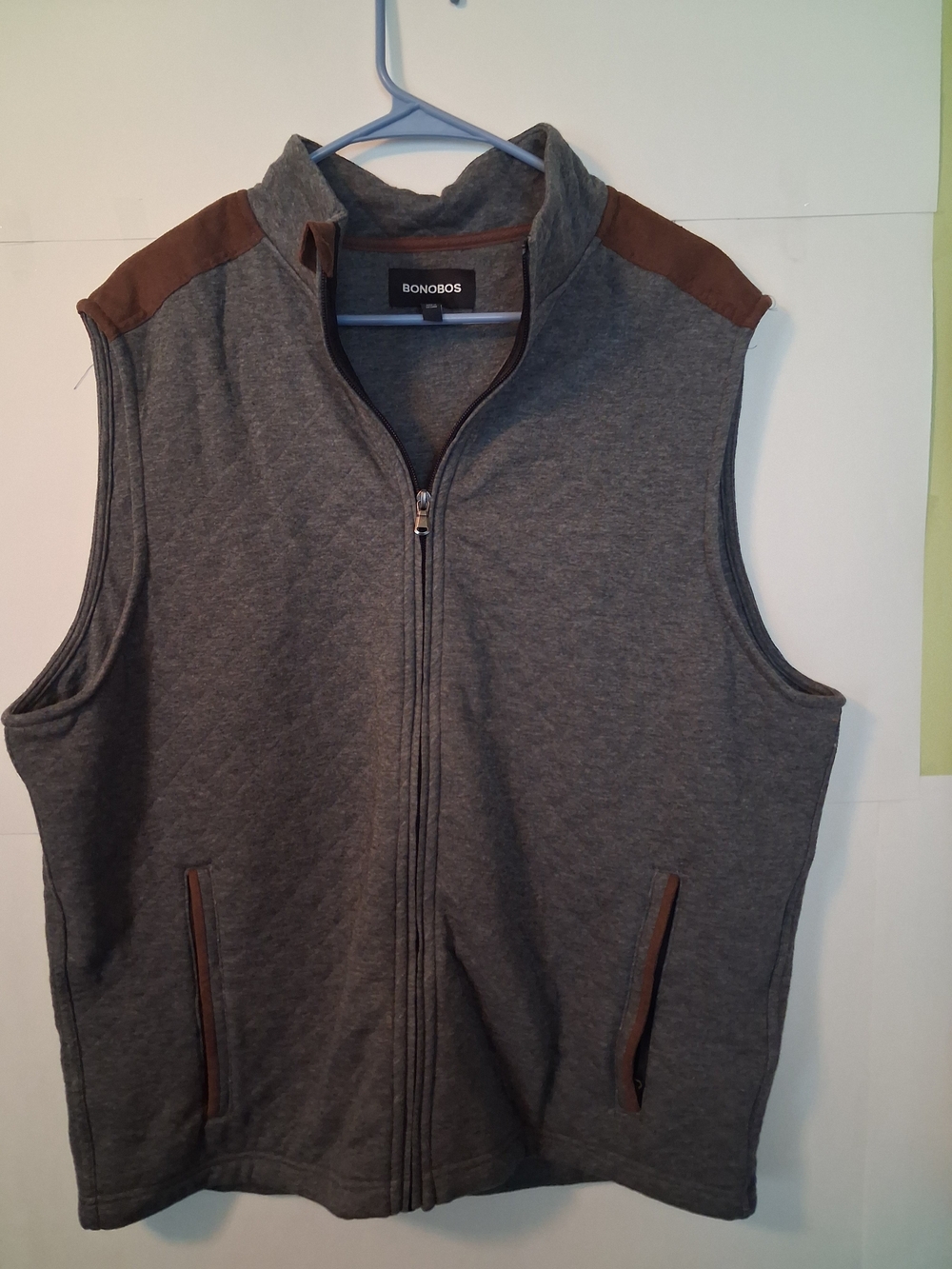 Bonobos Gray Quilted Zip Vest with Brown Accents